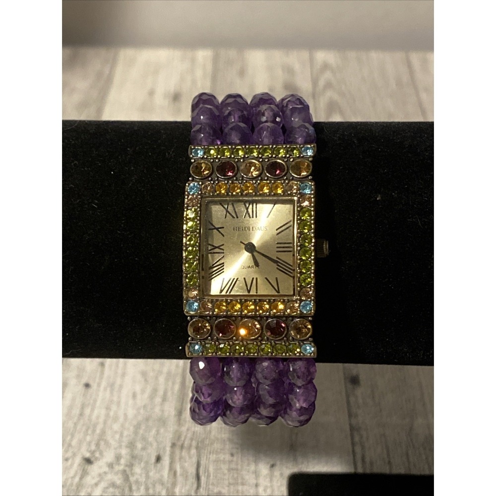 Heidi Daus Amethyst & Swarovski Crystals Bracelet Watch Art Deco Style Runs